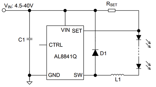 Application Circuit Diagram - Diodes Incorporated AL8841Q Automotive Step-Down LED Drivers